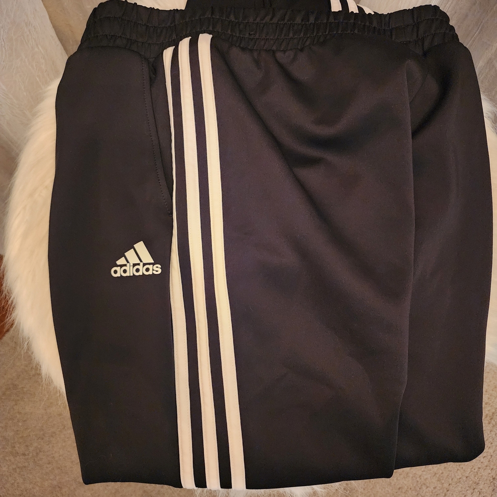 Adidas Black Track Pants with White Three-Stripe Detail